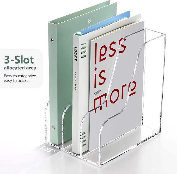 SANRUI Clear Vertical Magazine File Holder, Acrylic Desk Organizer and Storage Bins Holding for Magazines Binders, Notebooks, Envelopes A4 Folder Binder Holders Sorter, 3 Compartments - Image 7