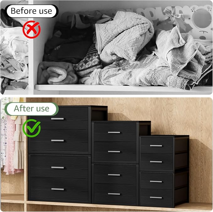 BOLUO Stackable Storage Drawers Narrow Closet Organizers and Storage Fabric Black 2 Drawer Dresser for Bedroom Modern - Image 7