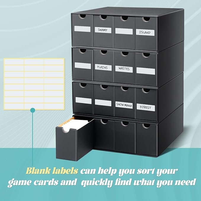 Cholemy Trading Card Storage Box Card Organizer 15000+ with 70 Cardboard Storage Divider, Label Sticker for Collection Compatible with Tcg, Sport Cards(4 Row, 4 in A Row,Black) - Image 4