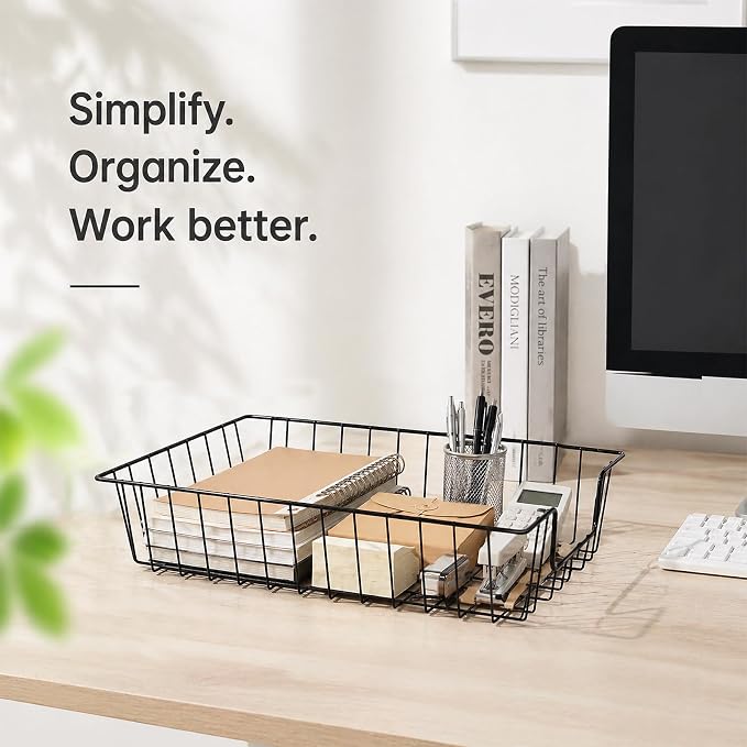 6 Pack Desk Drawer Organizer Letter Tray – Stackable Metal Mesh Wire Paper Trays | A4 Paper Document Desk Basket with Smooth Edges | Rust Proof Storage Tray for Home Office School Desk - Image 6