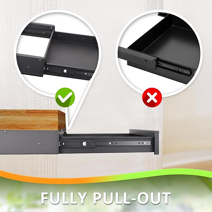 POPMOON 13.8 inch Under Desk Drawer Organizer Pull Out Metal Storage Drawer | Under Table Drawer with Silent Smooth Slide Rails, Carbon Steel Undermount Drawer, Black Powder Coated, Hold 33 Lbs - Image 4
