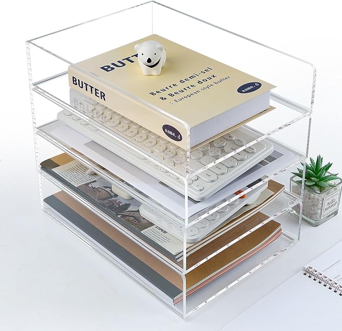 4 Pack Acrylic Paper Tray Organizer for Desk Clear File Organizer,Acrylic Desk Organizers and Accessories Sorter,Perfect for File Paper, Ipad, Letter, A4 Office File, Books, Notes.(Vertical) by Unknown