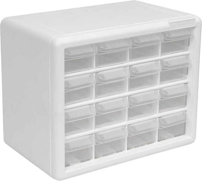 Akro-Mils 16-Drawer Plastic Storage Cabinet, 10.5"W x 6.5"D x 8.5"H, White | Plastic Cabinet w/ Drawers for Garage Organization, Beads, Makeup Organizer, Building Bricks Storage, Teacher Toolbox, 10116 by Akro-Mils