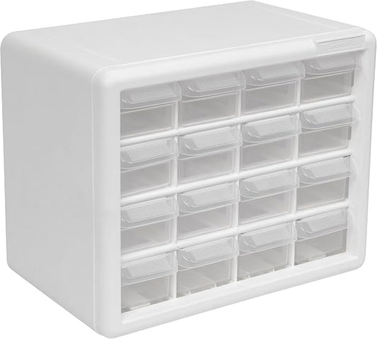 Akro-Mils 16-Drawer Plastic Storage Cabinet, 10.5"W x 6.5"D x 8.5"H, White | Plastic Cabinet w/ Drawers for Garage Organization, Beads, Makeup Organizer, Building Bricks Storage, Teacher Toolbox, 10116 by Akro-Mils