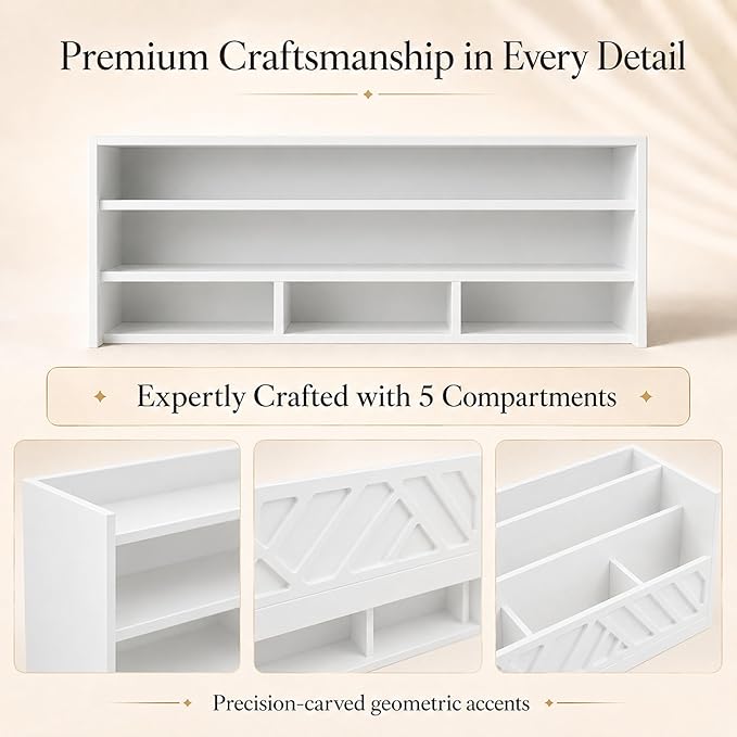 BLU MONACO | Wooden Mail Organizer with Drawer | Mail Organizer Countertop with 6 Compartments | Bill Holder for Desk | White Desktop Mail Sorter - Image 7