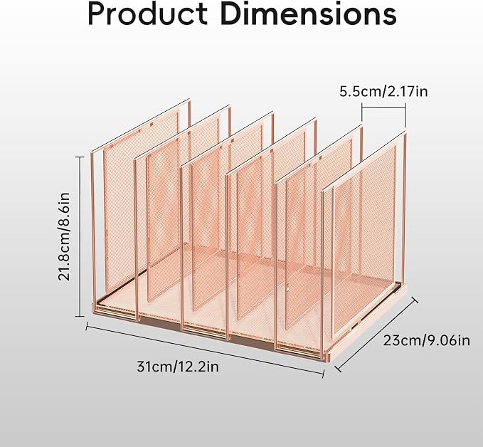 File Organizer for Desk, 5-Section Vertical File Sorter, Paper Holder Organizer Standing Metal File Folder for Office Home Classroom, Rose Gold - Image 5
