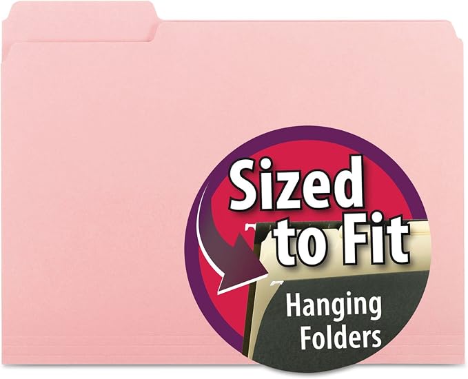 Smead Interior File Folder, 1/3-Cut Tab, Letter Size, Pink, 100 per Box, Expandable File Folders for Filing Cabinet by SMEAD