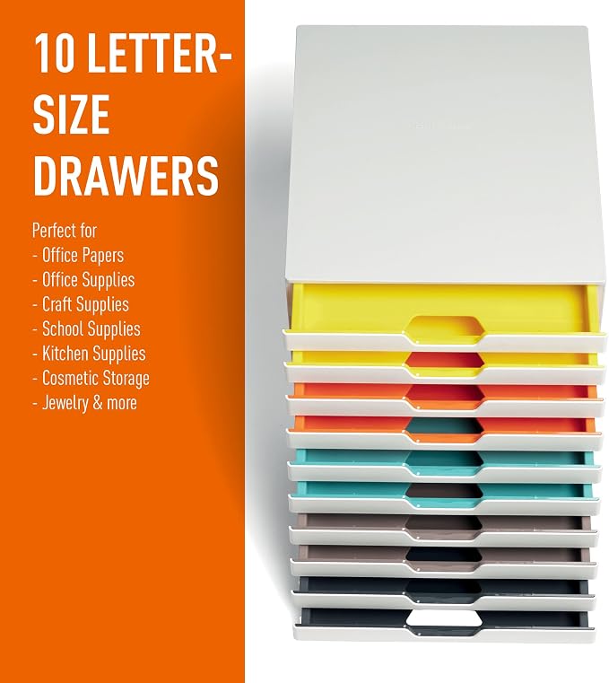 Durable VARICOLOR 10 Drawer Unit - White Desktop Drawer Set with 10 Color Coded Draws - Letter Size Files - Perfect for Storing Documents and Paper Work - Image 4