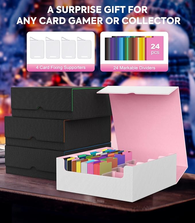 MoKo Trading Card Storage Box for MTG, 3000+ Card Organizer, Pink+White | MTG Deck Box, w/ 24 Colorful Dividers & 4 Card Supporters, MTG Card Storage for Magic Game, TCG, PTG Baseball and Sport Cards - Image 7