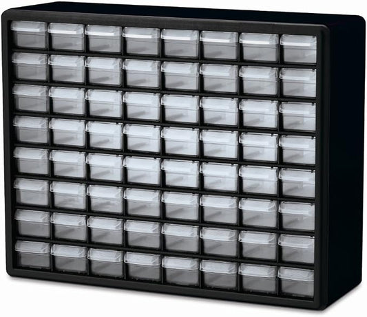 Akro-Mils 64-Drawer Plastic Storage Cabinet, 20"W x 6"D x 16"H, Black | Plastic Cabinet w/ Drawers for Garage Organization, Beads, Building Bricks Storage, Teacher Toolbox, Makeup Organizer, 10764 by Akro-Mils