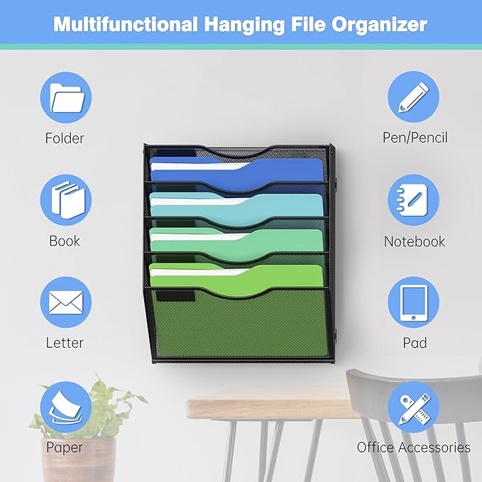 Kuntine.B Wall File Organizer Office Hanging Magazine Holder Wall File Organizer for Office Home - Image 4