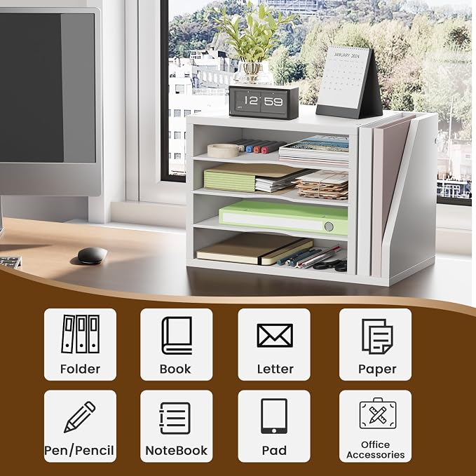Creso hom Mail Sorter, File Organizer Desktop, Wood Desk Organizer with 3 Adjustable Shelves, Mail Holder for Office, Home, Letter Sorter File Holders for Envelopes, Mail Supplies Magazines, White | Mail Sorter, File Organizer Desktop, Mail Holder for ... - Image 7