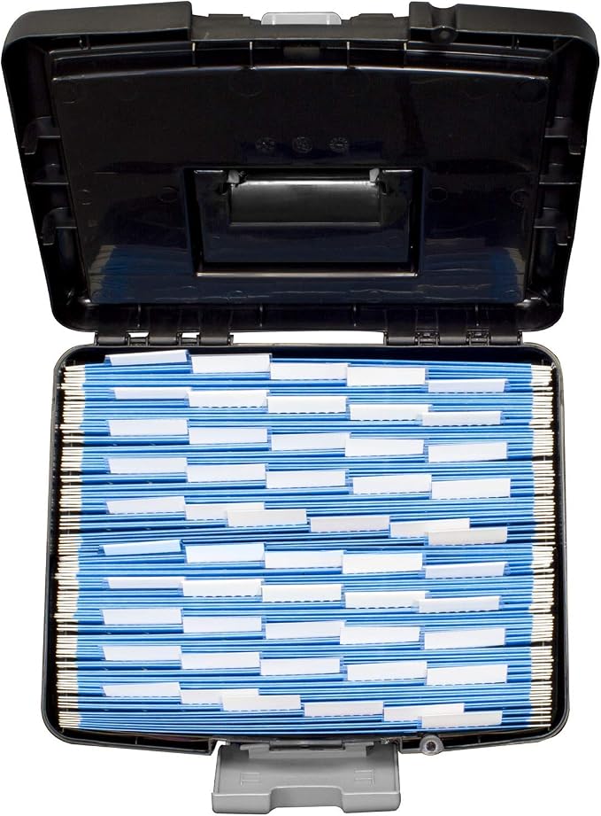 Storex Portable File Box with Organizer Lid – Plastic Office File Storage Box for Letter Paper and Hanging Folders, Obsidian, 1-Count (61504C01C) - Image 5