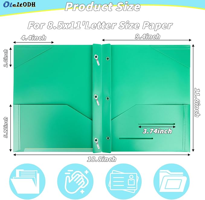 Oleitodh Plastic Folders with Pockets - 60 Pack 20 Colors & 2 Pocket Folder Bulk with 2 Business Card Slots, Heavy Duty File Folders for School Home Office and Business - Image 2