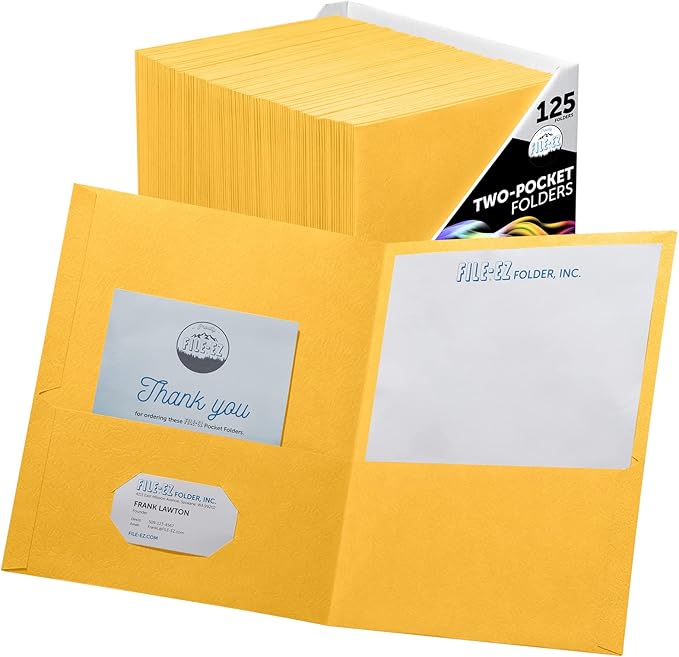 FILE-EZ Two-Pocket Folders, Yellow, 125-Pack, Textured Paper, Letter Size (EZ-32470) by FILE-EZ