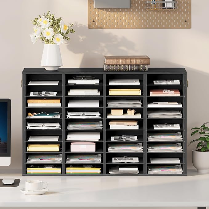 HOOBRO Wooden Literature Organizer, 36-Slot Mail Sorters, Removable Classroom Mailbox, Student Mailboxes for Classroom, Paper Storage Organizer, for Home, Office, Black BK36WF01 - Image 8
