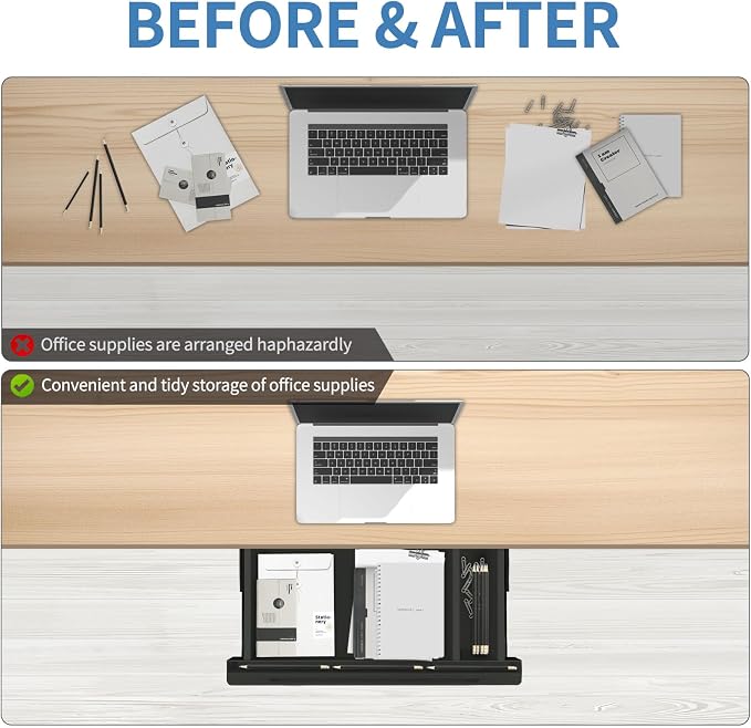 Under Desk Mounted Sliding Drawer to pull out, Attachable Desk Pencil Drawer Ball-Bearing Slides (Black) - Image 7