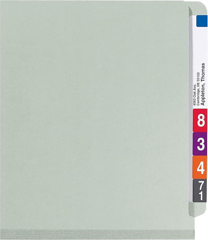Smead 100% Recycled End Tab Classification Folder, 2 Dividers, 2" Expansion, Legal Size, Gray/Green, 10 per Box (29802) - Image 4