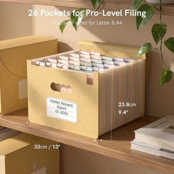 ABC life 26 Pockets Accordion File Organizer, Butter Yellow | Expanding File Folder for Letter/A4 Size, Portable Document Holder with A-Z Tabs for Tax Receipt, School, Home, Office - Image 2