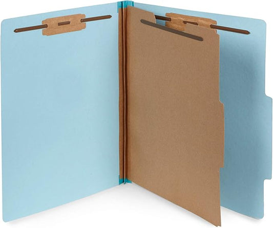 Blue Summit Supplies 10 Classification Folders, 1 Divider, Light Blue | Heavy-duty, letter size, 2 in expansion, 2 prong fasteners, 1 divider, for medical and legal files by BlueSummitSupplies