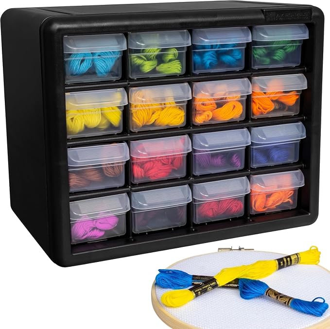 Akro-Mils 16-Drawer Plastic Cabinet for Garage Organization, Beads, Makeup Organizer, Building Bricks Storage, Teacher Toolbox, 10-1/2" W x 6-1/2" D x 8-1/2" H, 10716 Black (Pack of 4) - Image 11