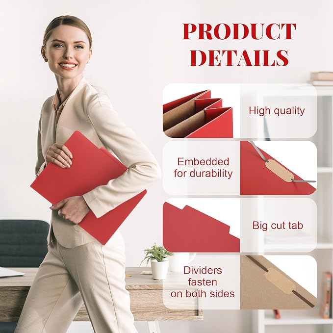 36 Pcs Skyygemm Classification Folder Letter Size, 2 Pocket File,Red | Back to School Supplies, File Organizer with Fastener, Expanding File Organizer Bulk for Office Employee, Staff, Teacher - Image 5