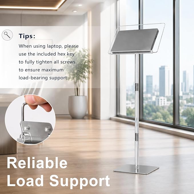 Podium Stand, Lecterns & Podiums, Acrylic Podium, Portable Podium Stand, Adjustable Angles with Metal Base, Podium for Classroom, Church, Weddings, Speech, 16" L x 12" W x 48" H, Clear - Image 6