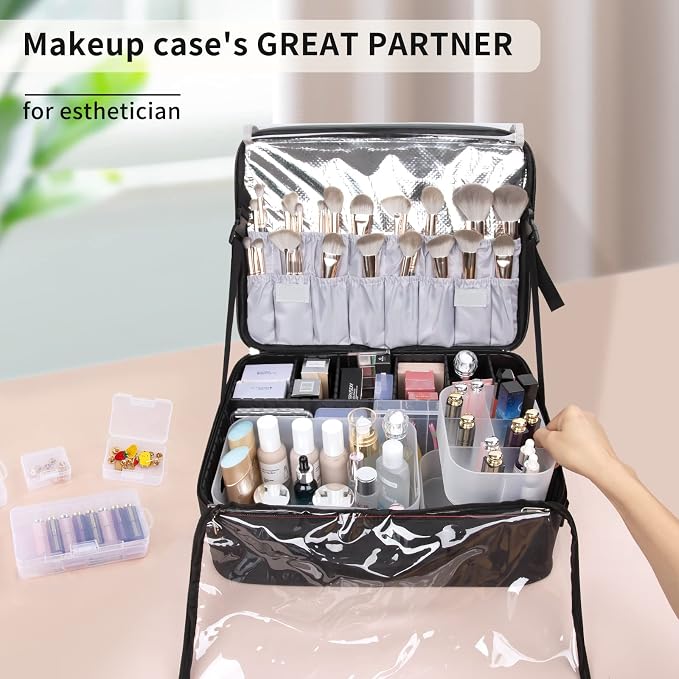 Makeup Organizer Case,Stackable Clear Makeup Organizer Holder, Multi-size Makeup Case Vanity Storage Holder Set for Makeup, Jewelry, toiletries,Makeup Artist Must Have - Image 3