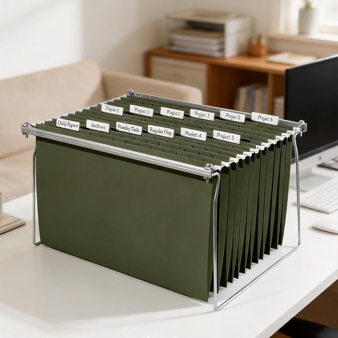 SUNEE Hanging File Folders Legal Size,25 Pack Reinforced Hang Folders, Adjustable 1/5-Cut Tabs, Designed for Bulky Files, Filing Cabinet, Standard Green - Image 6