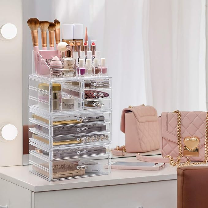 Sorbus Large Clear Makeup Organizer - Detachable 4-Piece Jewelry & Make Up Organizers and Storage Set - Spacious Cosmetic Display Tower - Makeup Organizer for Vanity, Bathroom, Dresser & Countertop - Image 4