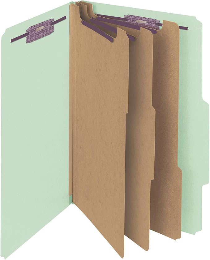 Smead Pressboard Classification File Folder with SafeSHIELD Fasteners, 3 Dividers, 3" Expansion, Legal Size, Gray/Green, 10 per Box (19091) (Pack of 1) by SMEAD