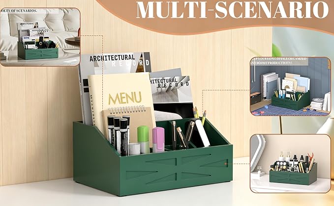Wood Mail Organizer Countertop,Farmhouse Desk and Kitchen Countertop Storage, Letter Sorter, Desk Mail and Bill Organizer, Desktop File and Paper Holder (Green) - Image 6