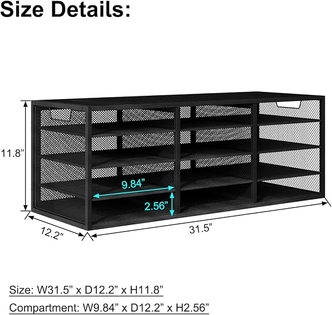 Mail Sorter Adjustable Countertop Heavy Duty Literature Organizer Student Mailbox for Classroom Desktop Bill Paper Holder Rack for Office Home School, 12 Compartments, Black - Image 5