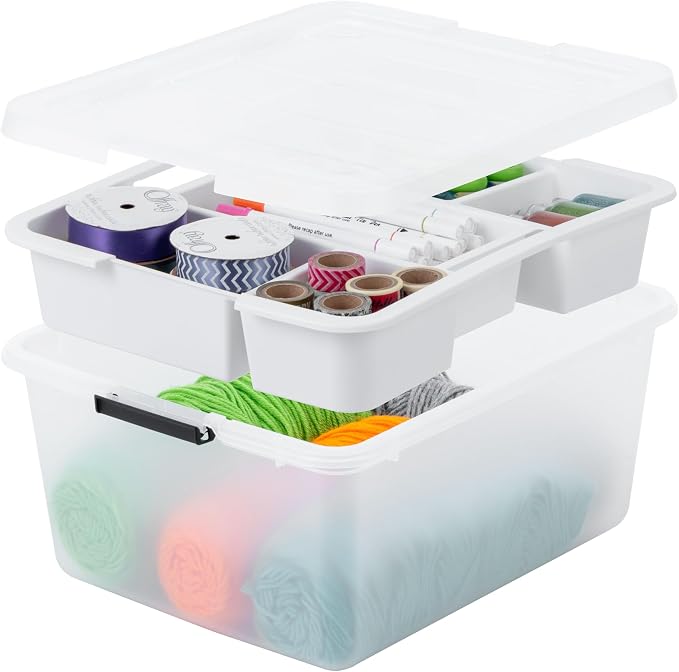 IRIS USA 18 Quart Clear Storage Organizer with Removable Dividers | Removable dividers organize tools, pantry goods, and household supplies. Stackable design saves space by IRISUSA