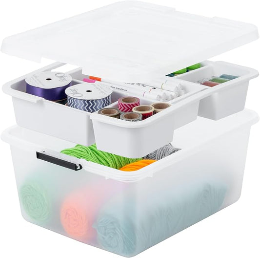 IRIS USA 18 Quart Clear Storage Organizer with Removable Dividers | Removable dividers organize tools, pantry goods, and household supplies. Stackable design saves space by IRISUSA