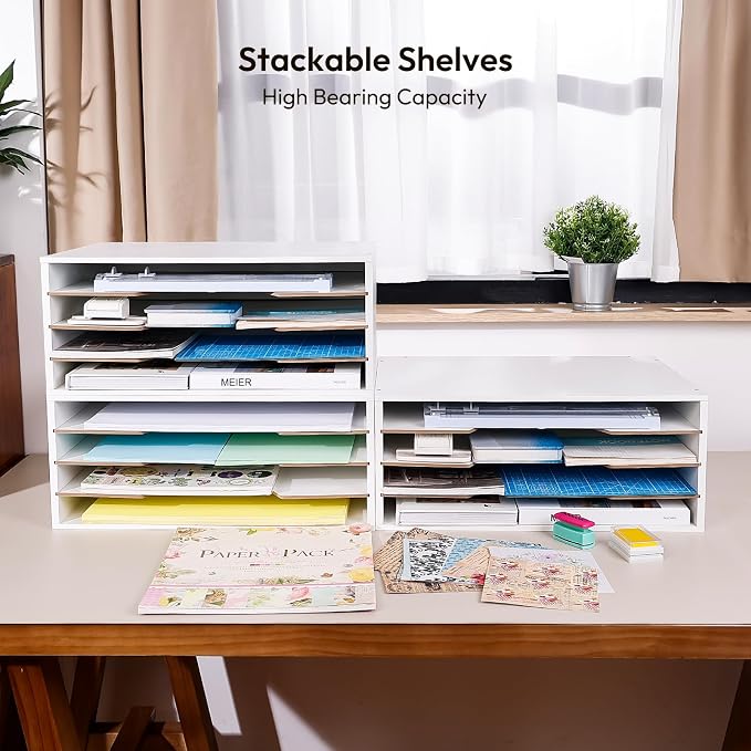 12x18 Construction Paper Organizer, 4-Tiers Paper Storage Shelf | Adjustable Wooden Desk Organizer, Stackable File Holder and Letter Tray for Office, Home, Classroom - Image 5