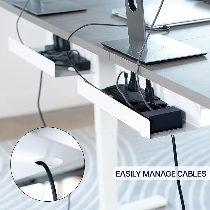 VIVO 2 Pack White 17 inch Extra Deep Cable Management Tray, DESK-AC16-2CW | Set of 2, Under Desk, Low Profile Power Strip Holder, Cord Organizer, Wire Tamer Steel Rack, Home Office, Holds 11 lbs each - Image 6