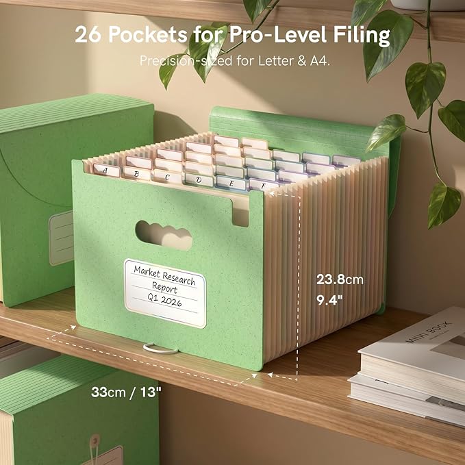 ABC life 26 Pockets Accordion File Organizer, Meadow Green | Expanding File Folder for Letter/A4 Size, Portable Document Holder with A-Z Tabs for Tax Receipt, School, Home, Office - Image 2