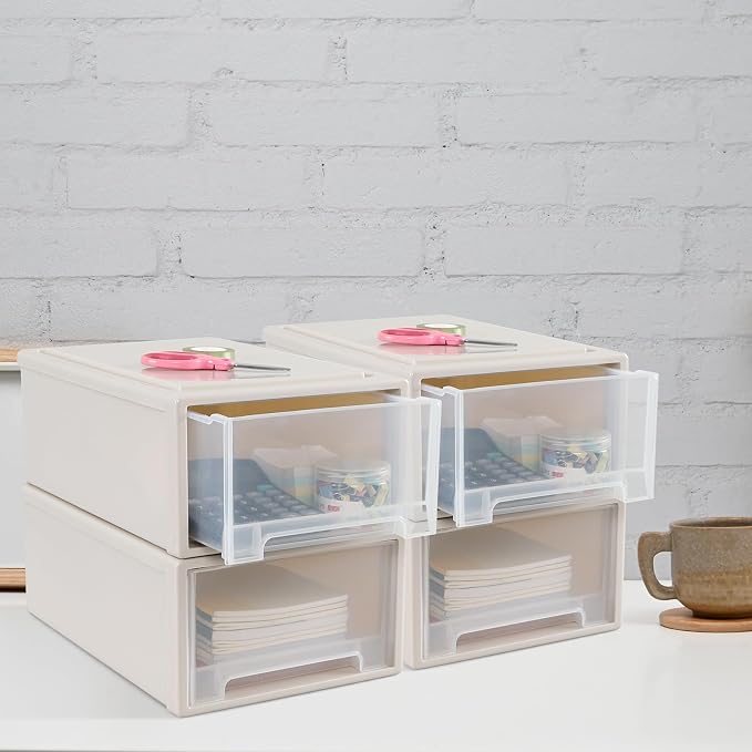 Sadstory 12 Quart Plastic Stackable Storage Desktop Drawer Unit, 4 Packs | Compact Stacking Drawers Unit for Organization - Image 5