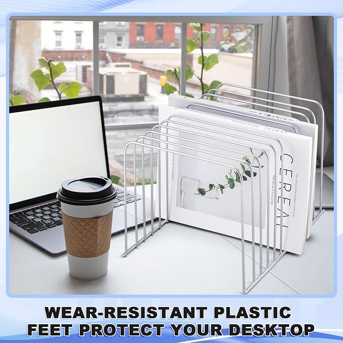 6 Pcs Desktop Organizer 11 Sections Wire Desk File Organizer Vertical Metal Stand up File Stand for Office School Desk Home, 11.2 x 9 x 8 Inches(Silver) - Image 6