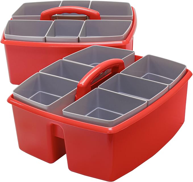 Storex Large Classroom Caddy with Cups, 13 x 11 x 6.575 Inches, Red, Case of 2 (00981A02C) - Image 2