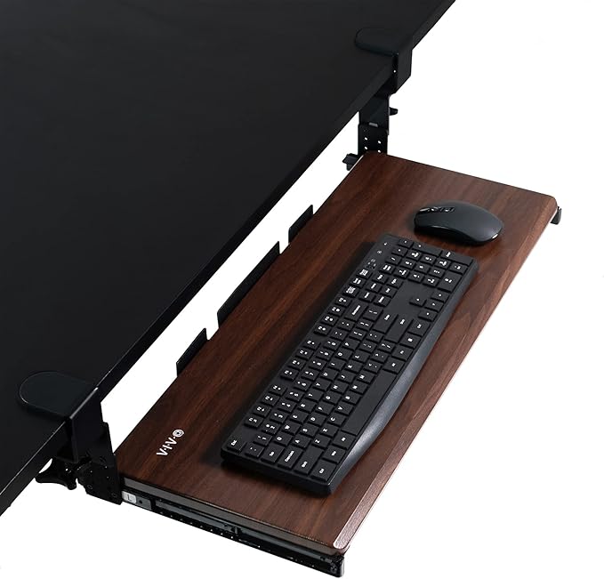 VIVO Large Height Adjustable Under Desk Keyboard Tray, C-clamp Mount System, 27 (33 Including Clamps) x 11 inch Slide-Out Platform Computer Drawer for Typing, Dark Walnut, MOUNT-KB05HD by Unknown