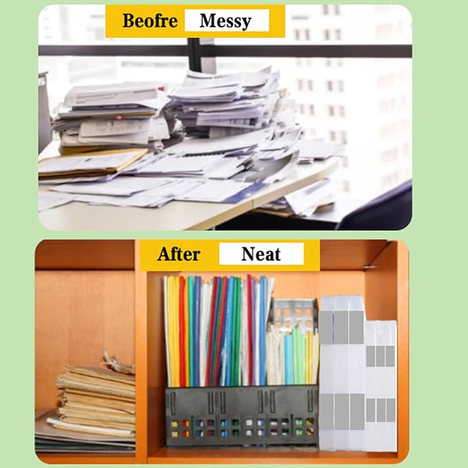 12 Pcs Clear A4 A5 File Box Document Plastic Storage Box with 48 Labels File Holder Organizer Paper Plastic Case Magazine Protector with Buckle Office School Supplies(Grey) - Image 6