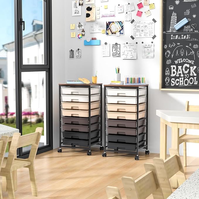 SYKIARIOL Rolling Cart with Drawers, 8 Drawers Utility Cart, Brown Gradient | Craft Organizers and Storage Cart with Wooden Top for Living Room,Classroom,Bedroom,Dorm,Home Office - Image 8