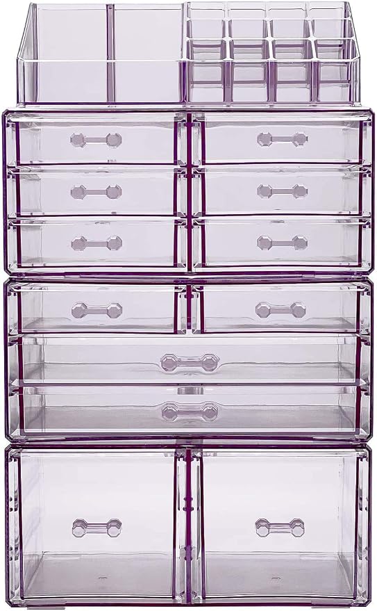 Sorbus Large Makeup Organizer - Clear Stackable Jewelry & Makeup Organizer For Vanity, Bathroom Storage, Dresser - 12 Drawers Cosmetic Beauty Organizers and Storage with Lipstick, Makeup Brush Holder - Image 8