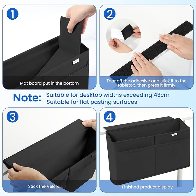 2 Pack Desk Side Hanging Organizer, Adhesive Storage Bag with Pockets for Magazine Ipad Notebook, for End Tables Home Office Desks Computer Workstations Dressing Table, Black - Image 5
