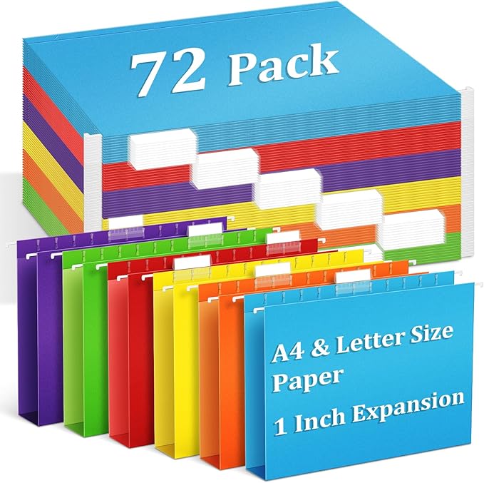 V-Opitos 72 Pack Bulk Hanging File Folders with 1" Expansion | 1/5-Cut Adjustable Tabs, for Letter Size Paper, Extra Capacity, School Classroom, Office Supplies by Wearecommittedtotheresearchandproductionofhigh-qualitykidstoysschoolofficesuppliesandholidayproducts