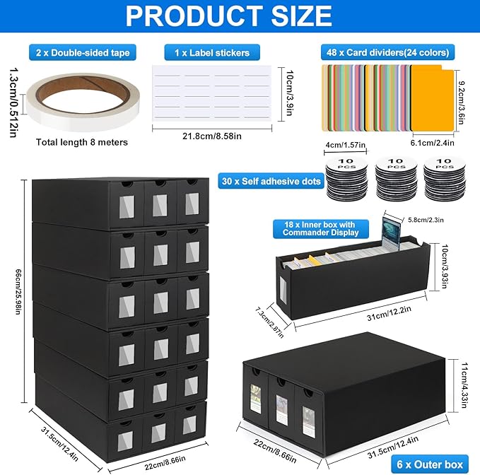 Trading Card Storage Box, 18000+ Cards Deck Box for MTG Commander, Trading Cards Organizer with 48 Card Dividers, Labels & Tapes, Visible Card Deck Boxes for MTG TCG PTCG Sport Cards - Image 3