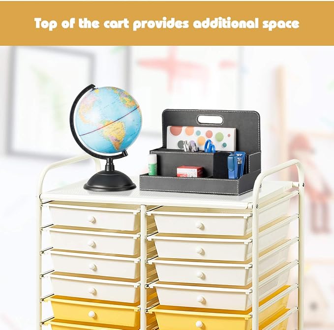 GOFLAME 20-Drawer Rolling Storage Cart, Multifunctional Art Craft Organizer Cart, Mobile Utility Storage Cart with Removable Drawers & Lockable Wheels, Craft Cart for Home Office School, Yellow - Image 6