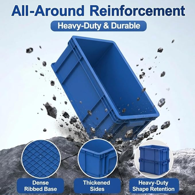 3-Pack Heavy Duty Part Bins, Stackable Tool Storage Bin for Hardware | Straight Wall Container for Screws, Nuts & Bolts, Industrial Organizer Bin for Wearhouse & Factory (13.5"L*10.3"W*5.1"H) - Image 2